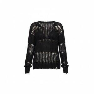 Open YY Black Open Knit Mohair Wool Blend Distressed Sweater Size 1 US XS-S1